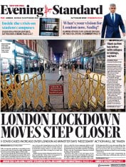 London Evening Standard () Newspaper Front Page for 29 September 2020