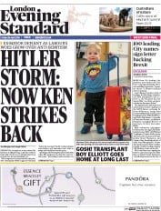 London Evening Standard () Newspaper Front Page for 2 May 2016