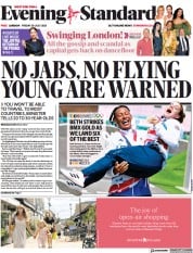 London Evening Standard () Newspaper Front Page for 2 August 2021
