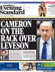 London Evening Standard () Newspaper Front Page for 30 November 2012