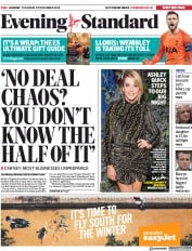 London Evening Standard () Newspaper Front Page for 30 November 2018