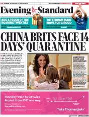 London Evening Standard () Newspaper Front Page for 30 January 2020