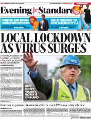 London Evening Standard () Newspaper Front Page for 30 June 2020