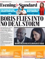 London Evening Standard () Newspaper Front Page for 30 July 2019
