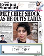 London Evening Standard () Newspaper Front Page for 30 September 2016