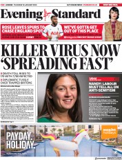 London Evening Standard () Newspaper Front Page for 31 January 2020