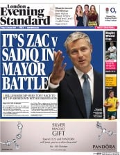 London Evening Standard () Newspaper Front Page for 3 October 2015