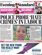 London Evening Standard () Newspaper Front Page for 3 November 2018