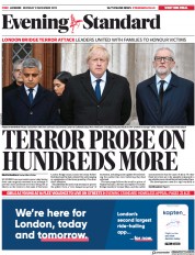 London Evening Standard () Newspaper Front Page for 3 December 2019