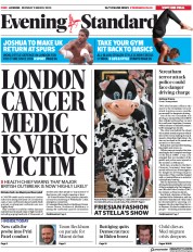London Evening Standard () Newspaper Front Page for 3 March 2020