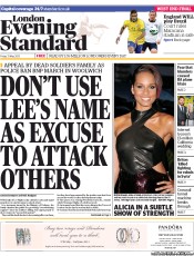 London Evening Standard () Newspaper Front Page for 3 June 2013