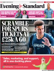 London Evening Standard () Newspaper Front Page for 3 June 2019