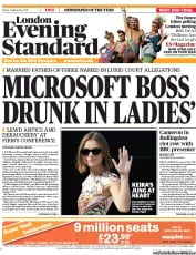 London Evening Standard () Newspaper Front Page for 3 September 2011