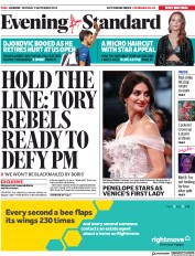 London Evening Standard () Newspaper Front Page for 3 September 2019