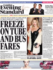 London Evening Standard () Newspaper Front Page for 4 December 2013
