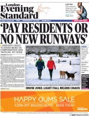 London Evening Standard () Newspaper Front Page for 4 February 2015