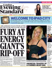 London Evening Standard () Newspaper Front Page for 4 April 2013