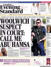 London Evening Standard () Newspaper Front Page for 4 June 2013
