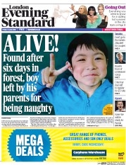 London Evening Standard () Newspaper Front Page for 4 June 2016