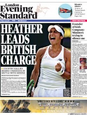 London Evening Standard () Newspaper Front Page for 4 July 2015