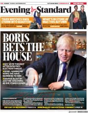 London Evening Standard () Newspaper Front Page for 4 September 2019