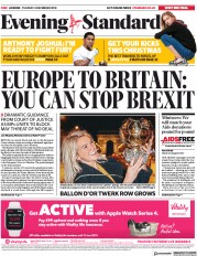 London Evening Standard () Newspaper Front Page for 5 December 2018