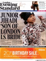London Evening Standard () Newspaper Front Page for 5 January 2016