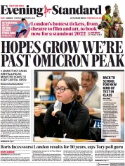 London Evening Standard () Newspaper Front Page for 5 January 2022