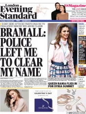 London Evening Standard () Newspaper Front Page for 5 February 2016