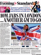 London Evening Standard () Newspaper Front Page for 5 August 2021