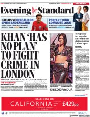 London Evening Standard () Newspaper Front Page for 5 September 2018