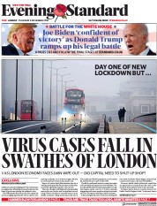 London Evening Standard () Newspaper Front Page for 6 November 2020