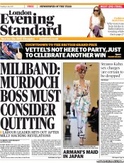 London Evening Standard () Newspaper Front Page for 6 July 2011