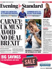 London Evening Standard () Newspaper Front Page for 6 August 2018