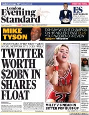 London Evening Standard () Newspaper Front Page for 7 October 2013