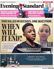 London Evening Standard () Newspaper Front Page for 7 November 2018