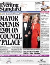 London Evening Standard () Newspaper Front Page for 7 February 2015