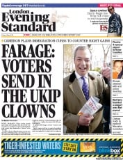 London Evening Standard () Newspaper Front Page for 7 May 2013