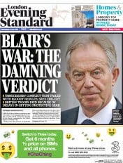 London Evening Standard () Newspaper Front Page for 7 July 2016