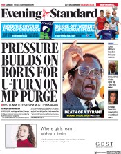 London Evening Standard () Newspaper Front Page for 7 September 2019