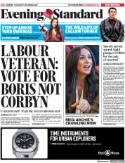 London Evening Standard () Newspaper Front Page for 8 November 2019