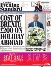 London Evening Standard () Newspaper Front Page for 8 July 2016
