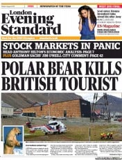 London Evening Standard () Newspaper Front Page for 8 August 2011