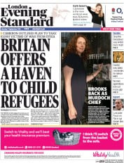London Evening Standard () Newspaper Front Page for 8 September 2015