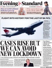 London Evening Standard () Newspaper Front Page for 9 October 2020