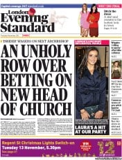 London Evening Standard () Newspaper Front Page for 9 November 2012