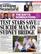 London Evening Standard () Newspaper Front Page for 9 January 2014