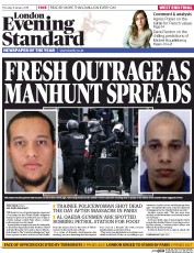 London Evening Standard () Newspaper Front Page for 9 January 2015