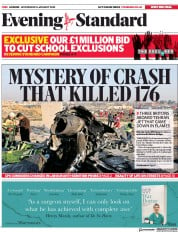 London Evening Standard () Newspaper Front Page for 9 January 2020