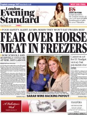 London Evening Standard () Newspaper Front Page for 9 February 2013